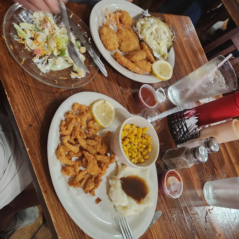 Clam Strips Corn and Mashed Potatoes and Gravy